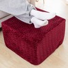 Furry Square Pouf Ottoman Foot Rest, Redwine, 20"x14"