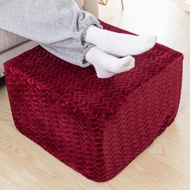Furry Square Pouf Ottoman Foot Rest, Redwine, 20"x14"