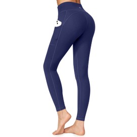 Ewedoos Women's Yoga Pants with Pockets - Leggings with Pockets, High Waist Tummy Control Non See-Through Workout Pants (EW320 Navy, Large)
