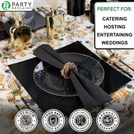 PARTY BARGAINS 13 Inch Square Flat Charger Plates, Black, 4 Pack