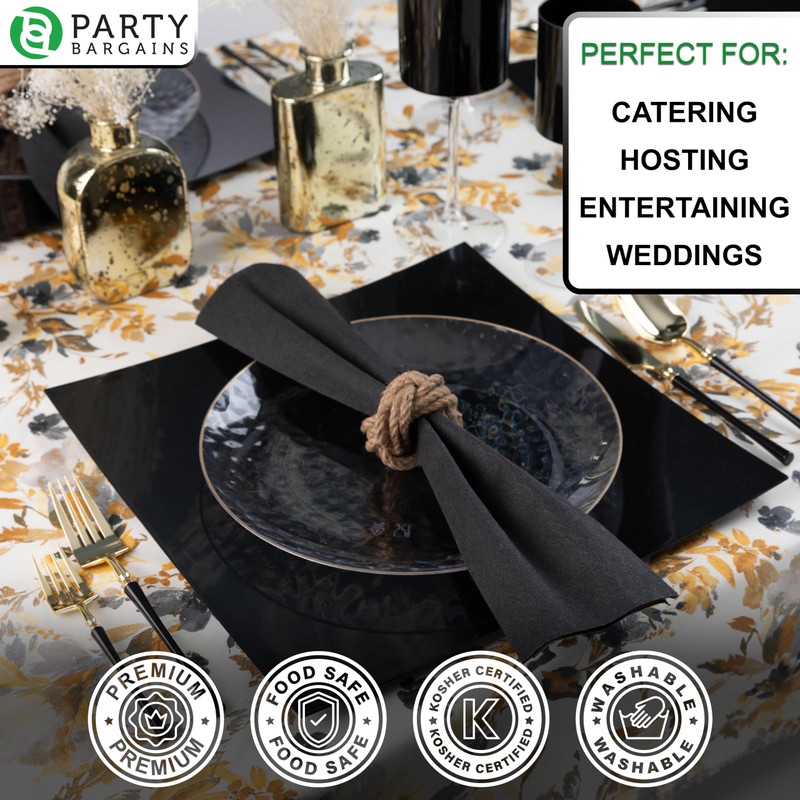 PARTY BARGAINS 13 Inch Square Flat Charger Plates, Black, 4