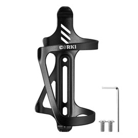 Corki Cycles Left Side Load Water Bottle Cage, Side Entry Bike Water Bottle Holder for Road & Mountain Bikes - 1 Pack - Black-Aluminum Alloy