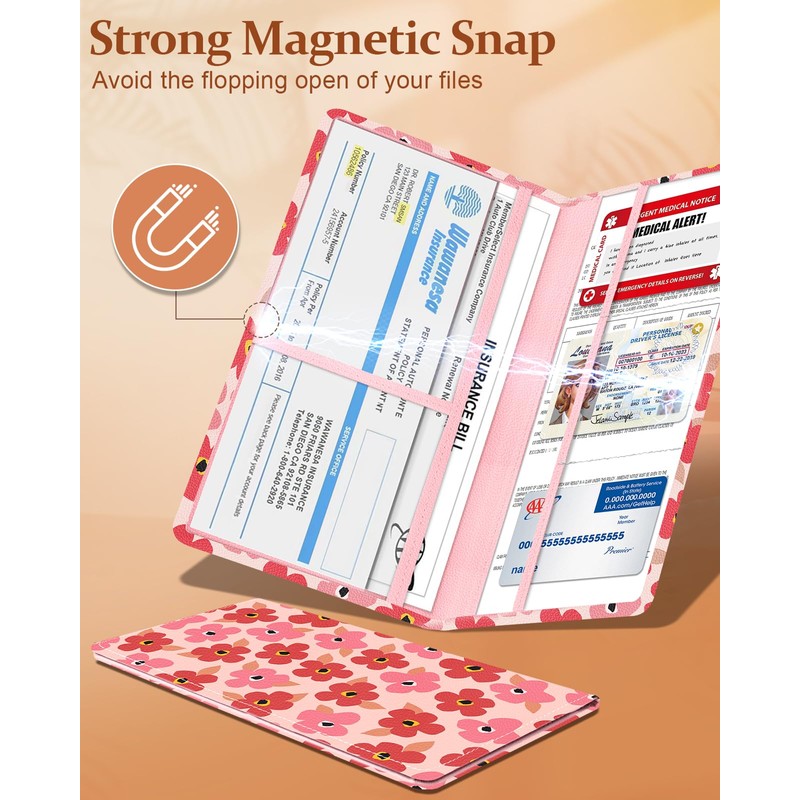 Slohif Car Registration and Insurance Card Holder - Floral Vehicle