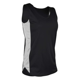 TR-980W-CB Women's Athletic Lightweight Single Ply Track Singlet with Side Panels (X-Small, Black/White)