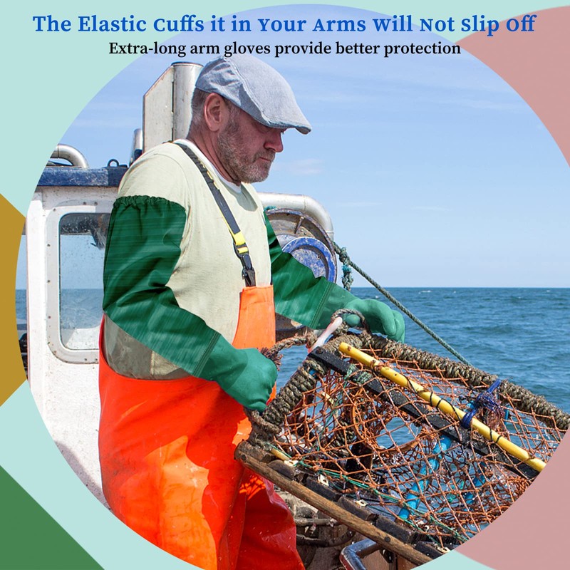 Eiito Extra-long 26" Rubber Pond Gloves, Chemical Resistant Gloves PVC