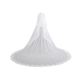 EllieHouse Women's 2 Tier Cathedral Lace Wedding Bridal Veil With Comb L01, White & Sequin Lace, 2 T(1st tier 138inch,2nd tier 31 inch)