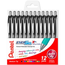 Pentel EnerGel XM BL77 - Retractable Liquid Gel Ink Pen - 0.7mm - 54% Recycled - Black Ink - Pack of 12 in Wallet