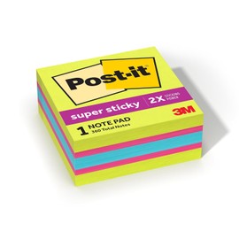 Post-it Super Sticky Notes, 3" x 3", 1 cubo, 2x el poder de pegar, colores brillantes, reciclables (2027-SSGFA)