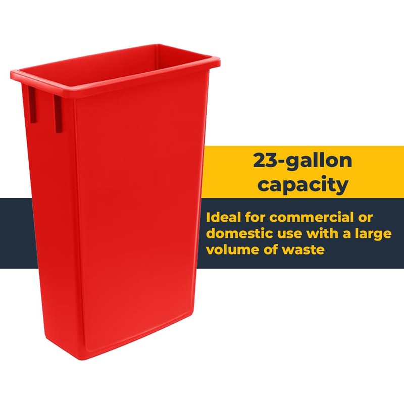 23 Gallon Waste Bin, Heavy-Duty Trash Can, Slim Rectangular Garbage