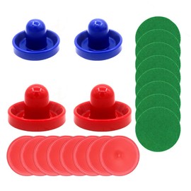 Tiardey 4 pieces 96 mm air hockey pusher air hockey ball table racket goalkeeper with 8 pucks, red and blue