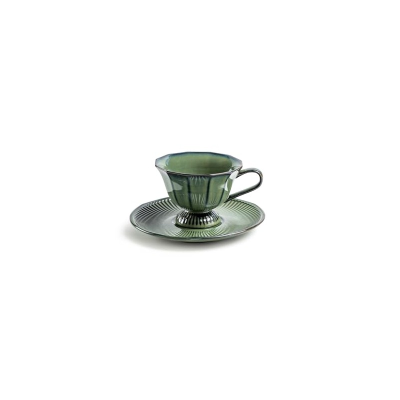 Grace Color Reactive Fine Porcelain Fluted Tea Cup and Saucer
