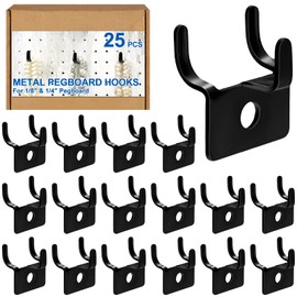 Tandefio Pegboard Hooks Metal Prong Hook Peg Board for Hanging Hangers for Wall Picture Jewelry Display Tool(Black,25 Pcs)