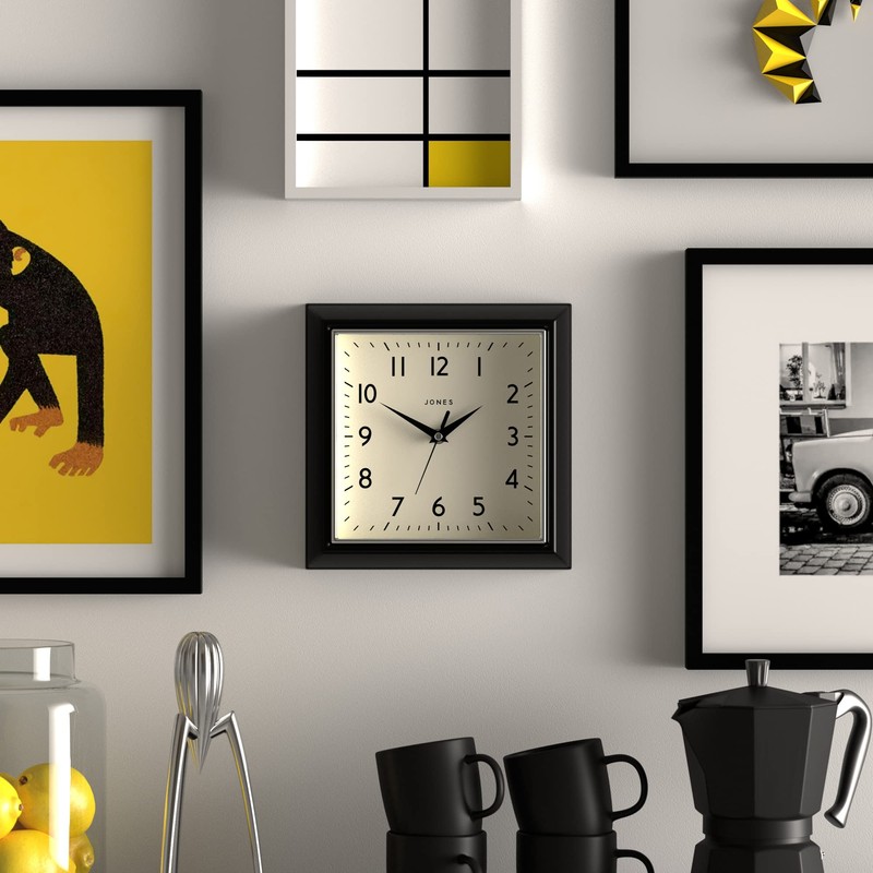 Jones Clocks® Mustard Square Retro Wall Clock Modern Colour Design