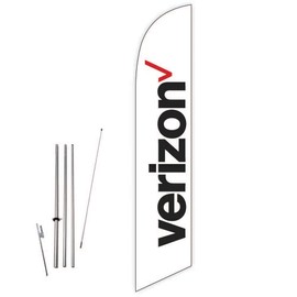 Cobb Promo Verizon (White) Feather Flag with Complete 15ft Pole kit and Ground Spike