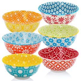 AntoKueh 25 OZ Colorful Large Ceramic Bowl Set of 6 6 inch Deep Porcelain Cereal Bowls for Salad, Soup, Snack and Rice，Dishwasher/Microwave safe