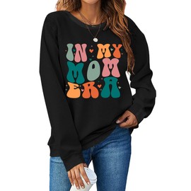 LHBNK In My Mom Era Sweatshirt Women Mama Sweatshirt Mom Life Pullover Tops Casual Long Sleeve Blouse Black