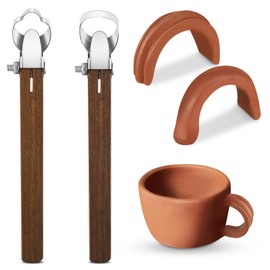 Therwen 2 Pcs Sculpture Scraper Pottery Carving Tool Pottery Cup Handle Shape Tool Clay Extruder Tool Teacup Mug Handle Clay Cutters with Wooden Handle for Ceramic Sculpture Craft (Novelty Style)