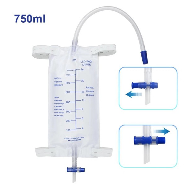 Carejoy 750ml Latex Free Urinary Drainage Bags with Anti-Reflux of