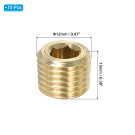 PATIKIL 1/4 inch Male NPT Pipe Plug Internal Hex Thread Socket, 10 Pack Hex Counter Sunk Solid Brass Pipe Plug Fitting Set for Pipe Air Tanks