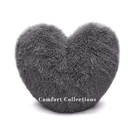 Cuddly Teddy Bear Fleece Super Soft 3D Heart Shape Fluffy Filled Cushion Cosy & Warm Home Decoration Gift For Loved One Valentine Day 100% Polyester Heart Cushion Charcoal 38cm x 38cm Approximate