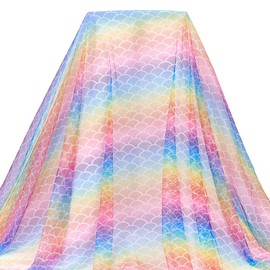 MAYJOYDIY Colour Gradient Mermaid Mesh Fabric 100 x 150 cm Colourful Shimmering Fish Scale Stripes Polyester Chiffon Sewing Fabric for Wedding Dress Costume Accessories Veil Home Decoration