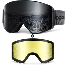 Odoland Ski Goggles for Men and Women Boys Ski Goggles Anti-Fog UV Protection with Magnetic Interchangeable Lens Snowboard Goggles Helmet Compatible for Snowboarding Skiing Black