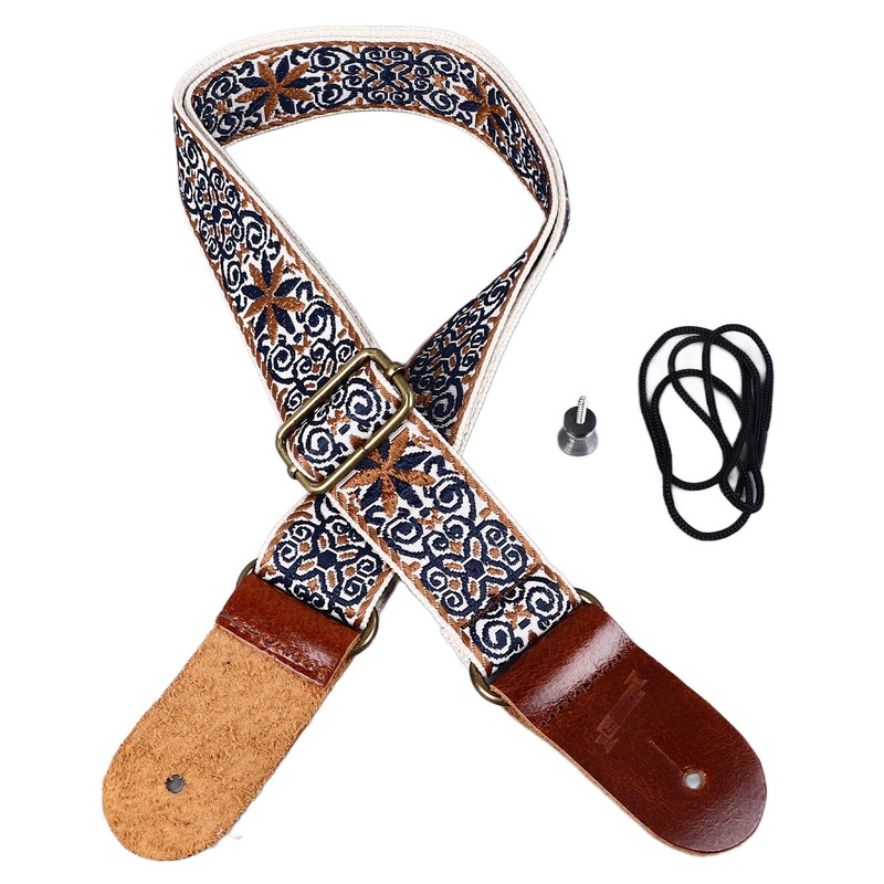 Embroidered Ukulele Strap Ethnic Style Adjustable Length Nylon Leather Comfortable