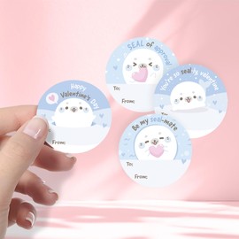 Arctic Seal Pup Valentine's Day Stickers for Kids, Cute Animal Label Stickers, to from Valentines - 40 Count