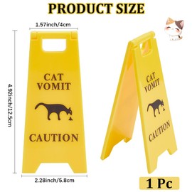 CREATCABIN Cat Vomit Warning Sign Pet Caution Sign Yellow ABS Plastic Cats Vomiting Wet Floor Pee Poop Desk Funny Gag Decoration Plaque for Home Office Kitchen Bathroom Outdoor Indoor 4.9 Inch