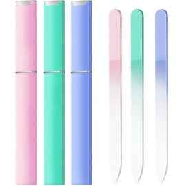 3 Pack Glass Nail Files for Natural Nail Professional Crystal Fingernail Files Double-Sided Etched Gentle Nail Care for Women Adults Pink,Green,Blue