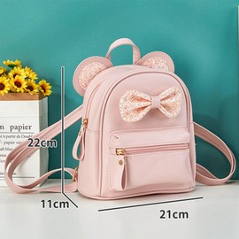 Hifot Backpack for Girls, Cute Bow Tie Backpacks, Mini Lightweight School Bags with Key Ring, Daypack for Women, Children, Gifts, Powdered