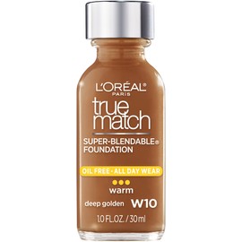 L'Oreal Paris Makeup True Match Super-Blendable Liquid Foundation, Deep Golden W10, 1 Fl Oz,1 Count