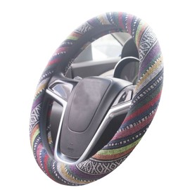 Istn - Funda de tela gruesa de lino para volante de automóvil, antideslizante y absorción de sudor, para auto (B, 15.25 a 16 pulgadas)