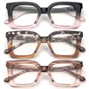 KoKoBin 3 Pack Stylish Square Frame Oprah Style Reading Glasses