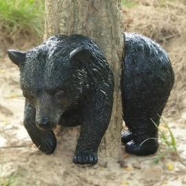 Suitable for Cabins Black Bear Walking Through Tree Statue, Roman Columns Decoration Rustic Black Bear Garden Statue - LifelikeColor: beer, Size: one size