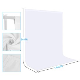 White Backdrop Photography 1.5x2m/5x6.5ft, Bonvvie Solid White Photo Video Background, Washable Muslin Background for Studio, Television, Zoom, YouTube, Online Meeting