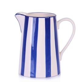 orenm Ceramic Pitcher Vase With Handle,Blue and White Modern Decorative Pitchers,Boho Pottery Jug Flower Vase for Decor Farmhouse Table Centerpiece, Kitchen, Desktop Decor (B-Stripe)