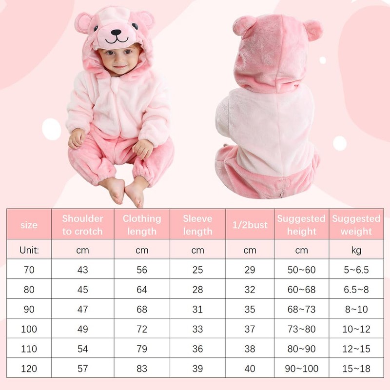 Bseical Baby Jumpsuit Winter, Children's Animal Pyjamas with Hood, Baby