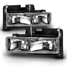 AmeriLite Crystal Chrome Clear Reaplcement Headlights Pair For 1988-2002 Chevy Pickup Truck - Passenger and Driver Side