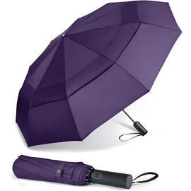 MRTLLOA 49/54/62 Inch Large Folding Golf Umbrella, Oversize Double Canopy Vented 10 Ribs Windproof Compact Travel Umbrellas for Rain(54 Inch, Purple)