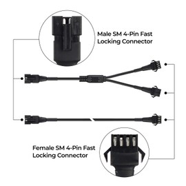 4pcs 2-Feet Extension Cords and 3pcs 2-Way Splitters for Underglow RGB LED Strip Light Kits on Motorcycles Trikes Golf Carts ATVs EXT-2FT