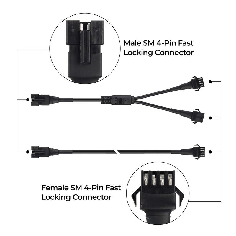4pcs 2-Feet Extension Cords and 3pcs 2-Way Splitters for Underglow