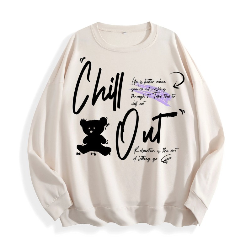 Chill Out Teddy Bear Graphic Crewneck Sweatshirt, US Warehouse, 6
