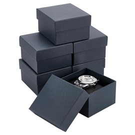 BENECREAT 6 Pack Kraft Cardboard Watch Storage Gift Box, 3.2x3x2inch Rectangle Present Jewelry Box with Nonwoven Cloth Cushion for Bangle Wrist Watch Bracelet Packaging, Midnight Blue
