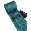 HISDERN Men's Tie Teal Paisley Floral Ties and Pocket Square
