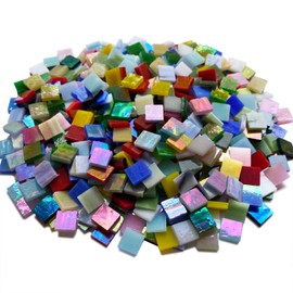 610 piezas de azulejos de mosaico de vidrio cuadrado iridiscente, coloridas hojas de vidrieras para manualidades, suministros de vidrieras, kit de mosaico de arco iris KALUCION para adultos