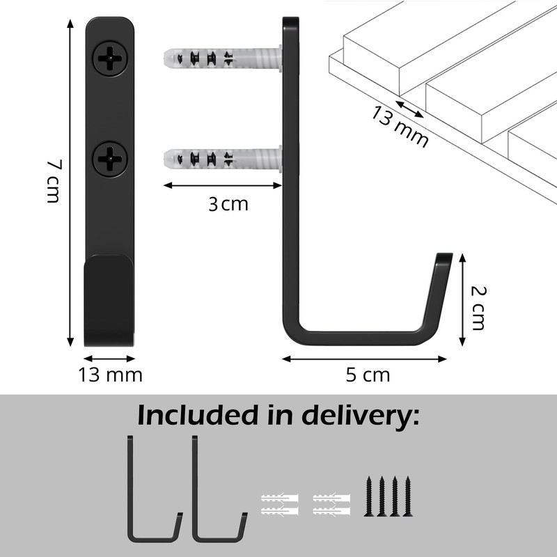 WWMH Hooks for Acoustic Panels, Black, 13 mm Wide, Coat
