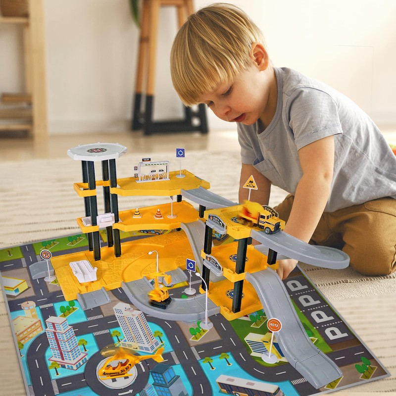 Toysical Construction Playset - Complete Parking Garage Toy Playset with