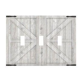 Spshian Decorative Switch Plate Covers Rustic Wooden White Barn Doors 3 Gang Wall Plate Light Switch Cover Plate Triple Toggle Jumbo Electrical Faceplate for Kitchen Farmhouse Bedroom Home Decor