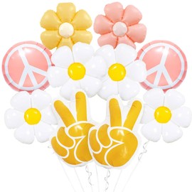 Two Groovy Hippie Peace Sign Daisy Flower Wildflower Balloons Boho Theme Decor One Groovy Baby 5 Five Is a Vibe Birthday 70s Retro Peace Out Single Digits Young Wild And Three Party Decorations Girl
